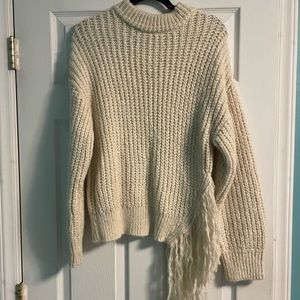 MNG Cream Sweater with Fringe Detail